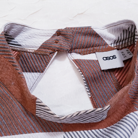 ASOS Brown Cream White Plaid Sleeveless Mini Shift Dress Mid-Century Mod Retro - Picture 6 of 11